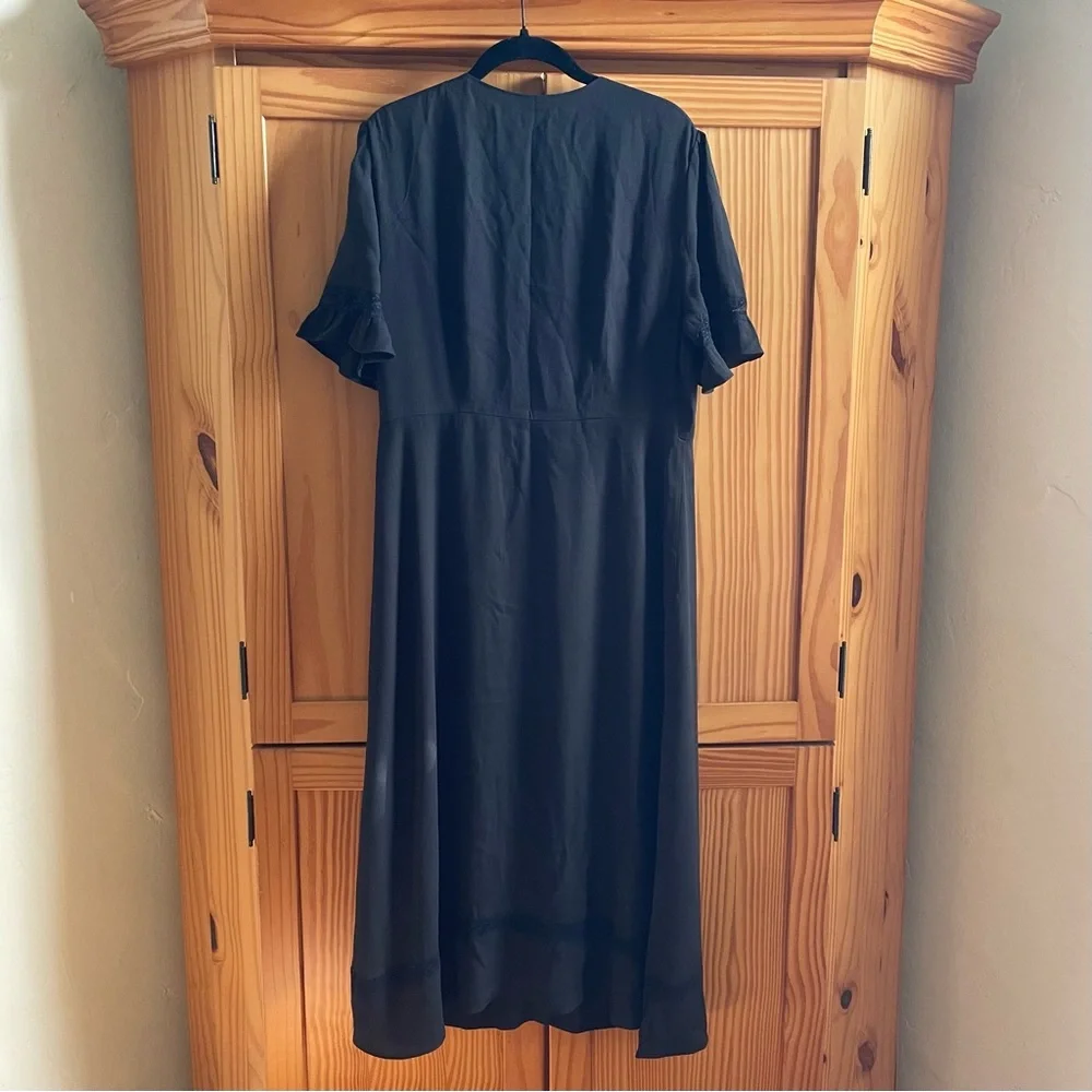 Quince Women Lightweight Crepe Lace Inset Midi Dress Black - Sz Large NWT - Picture 7 of 14